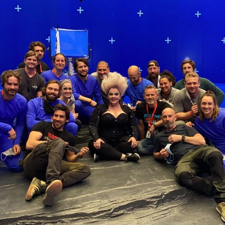 Melissa McCarthy with the crew of the movie The Little Mermaid.